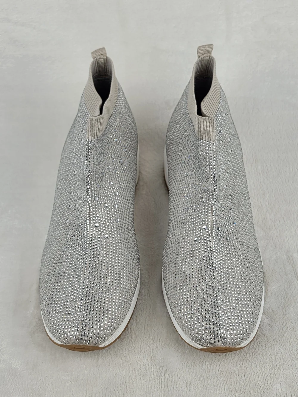 Alex Marie Halika Rhinestone Wedge Sneakers Womens 10M Silver Knit Bootie